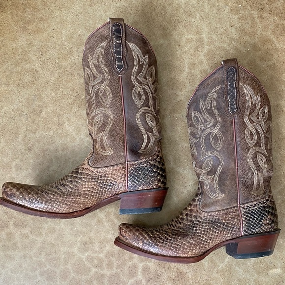 Nocona Leather Boots Bluebonnet Snake Print Old West Boot Sz 7.5B - Picture 3 of 11